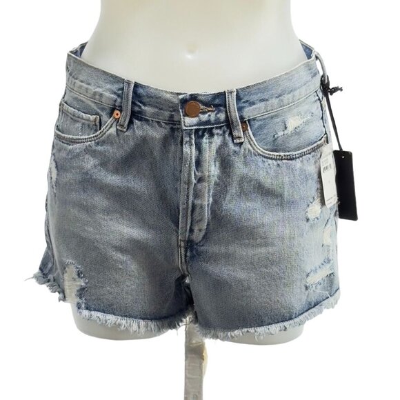 BLANK NYC Women's Shorts Blue Denim Cotton Frayed Hem Distressed Zip Fly Size 29 - Picture 8 of 8
